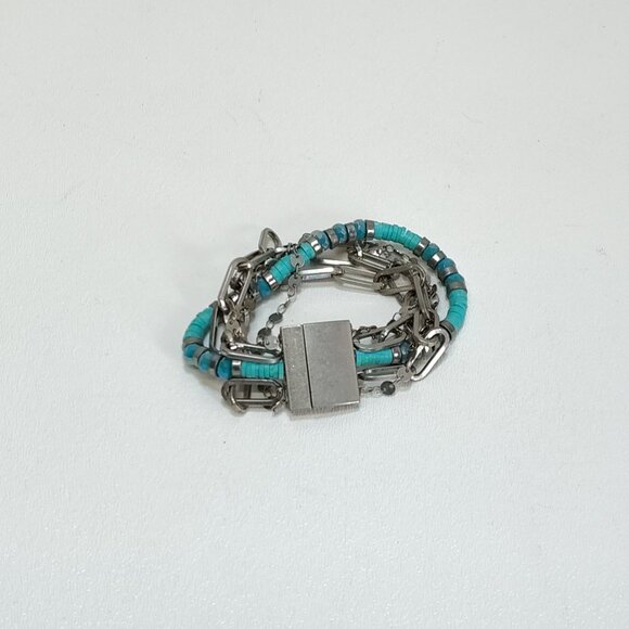 Turquoise & Silver Colored Bracelet Multi-Strand Magnetic Clasp Not Sterling - Picture 4 of 7